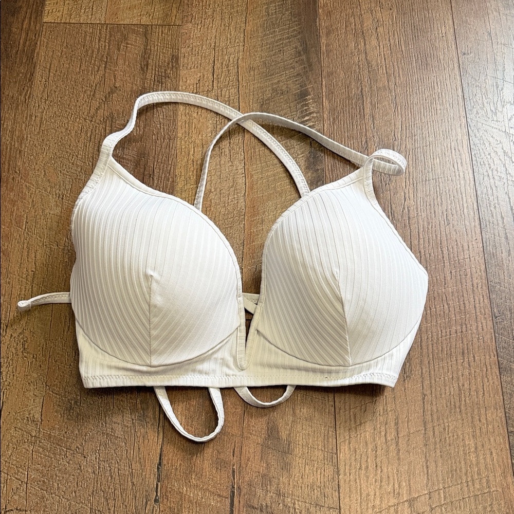 Shade & Shore Cream Ribbed Crossback Bikini Top